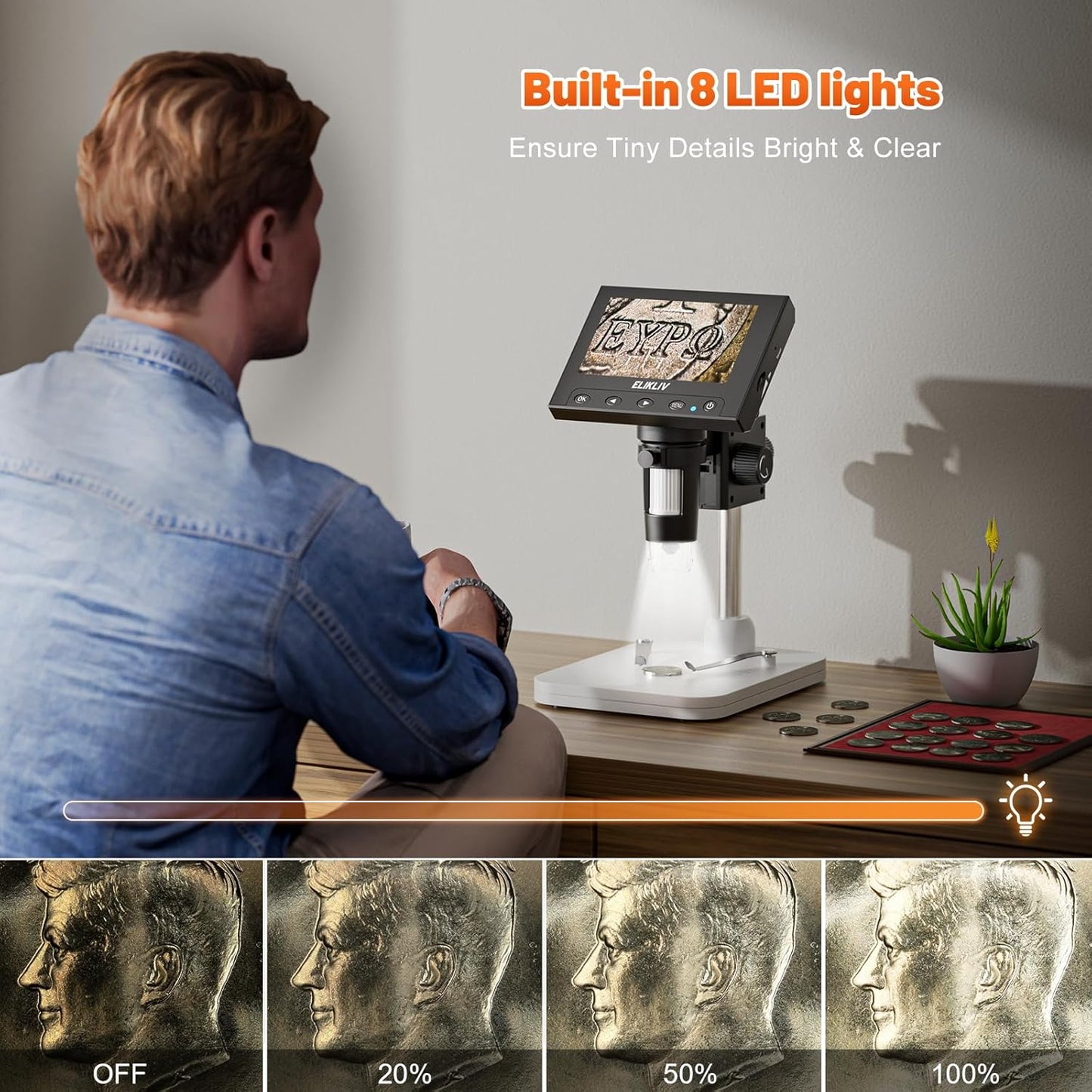 ELIKLIV LCD Digital Coin Microscope 1000x